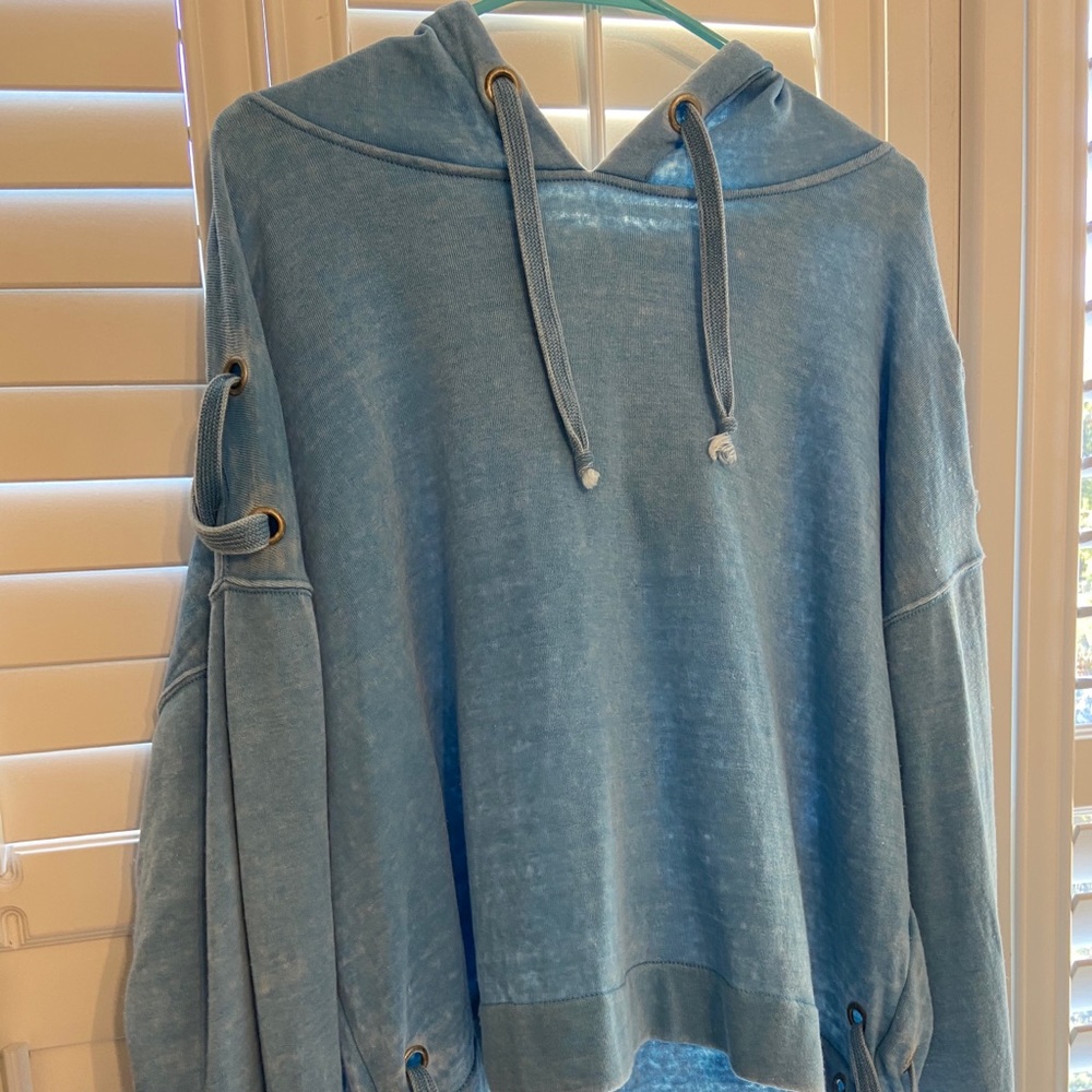 Thin Blue hoodie with Lace Details